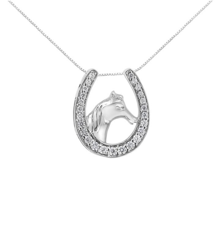 .925 Sterling Silver 1/4 Cttw Diamond U Shape Pendant Necklace