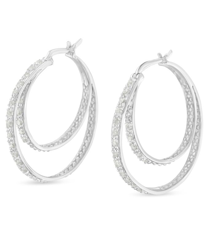 .925 Sterling Silver 1/2 Cttw Miracle-set Diamond Double Hoop Earrings