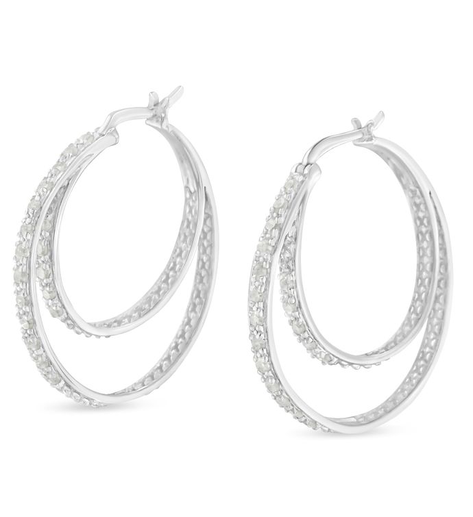 .925 Sterling Silver 1/2 Cttw Miracle set Diamond Double Hoop Earrings