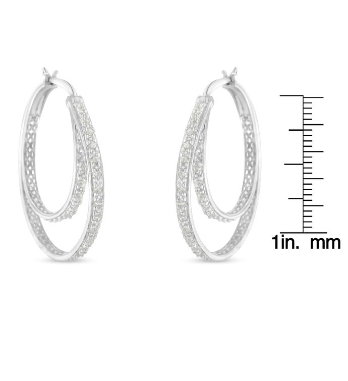 .925 Sterling Silver 1/2 Cttw Miracle-set Diamond Double Hoop Earrings