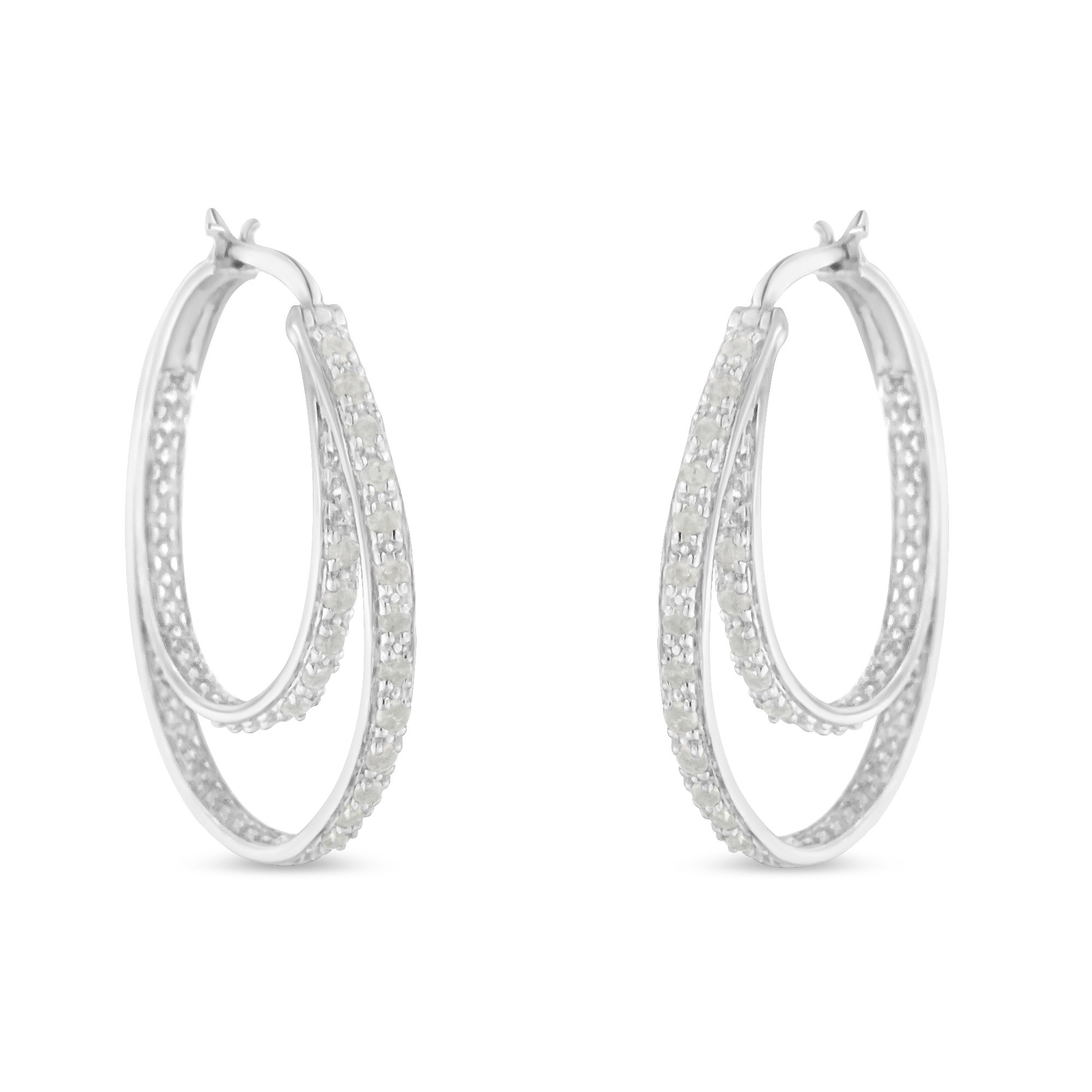 .925 Sterling Silver 1/2 Cttw Miracle set Diamond Double Hoop Earrings