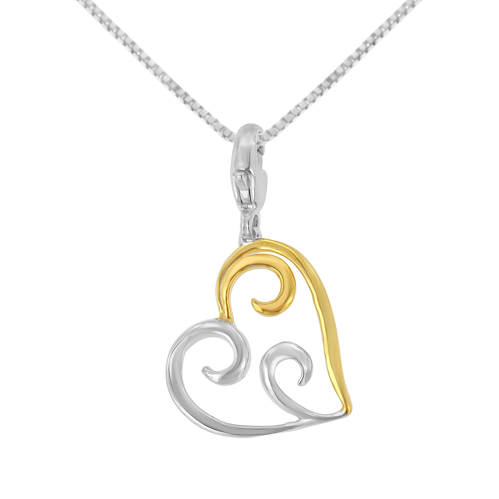 Two tone .925 Sterling Silver Heart shaped Pendant Necklace