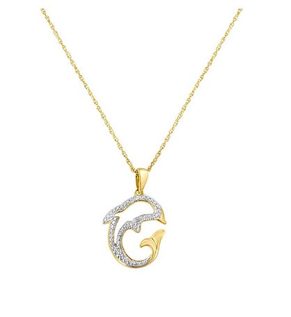 .925 Sterling Silver 1/25 Cttw Diamond Dolphin Pendant Necklace