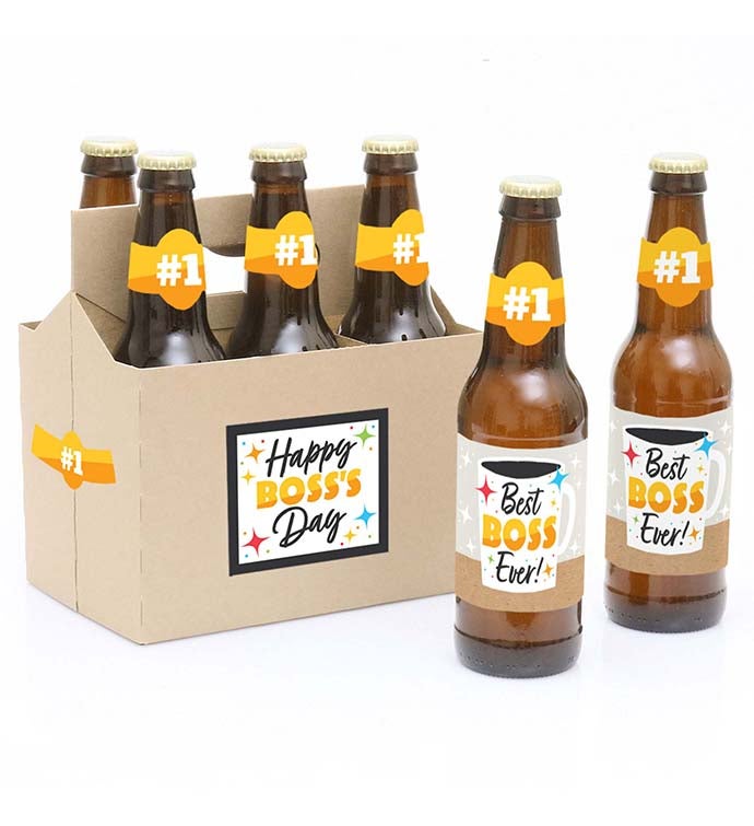 Happy Boss's Day   Best Boss Ever Decor   6 Beer Bottle Labels & 1 Carrier