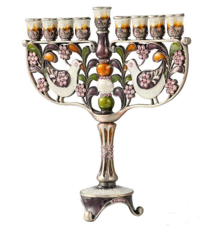 Matashi Hand Painted Enamel Menorah Candelabra