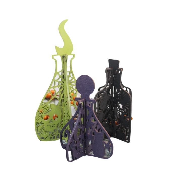 Set Of 3 Halloween Potion Bottles