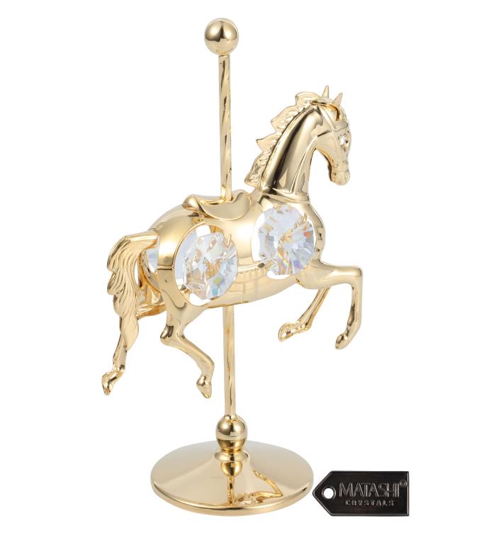 Matashi 24k Gold Plated Crystal Studded Carousel Horse Ornament