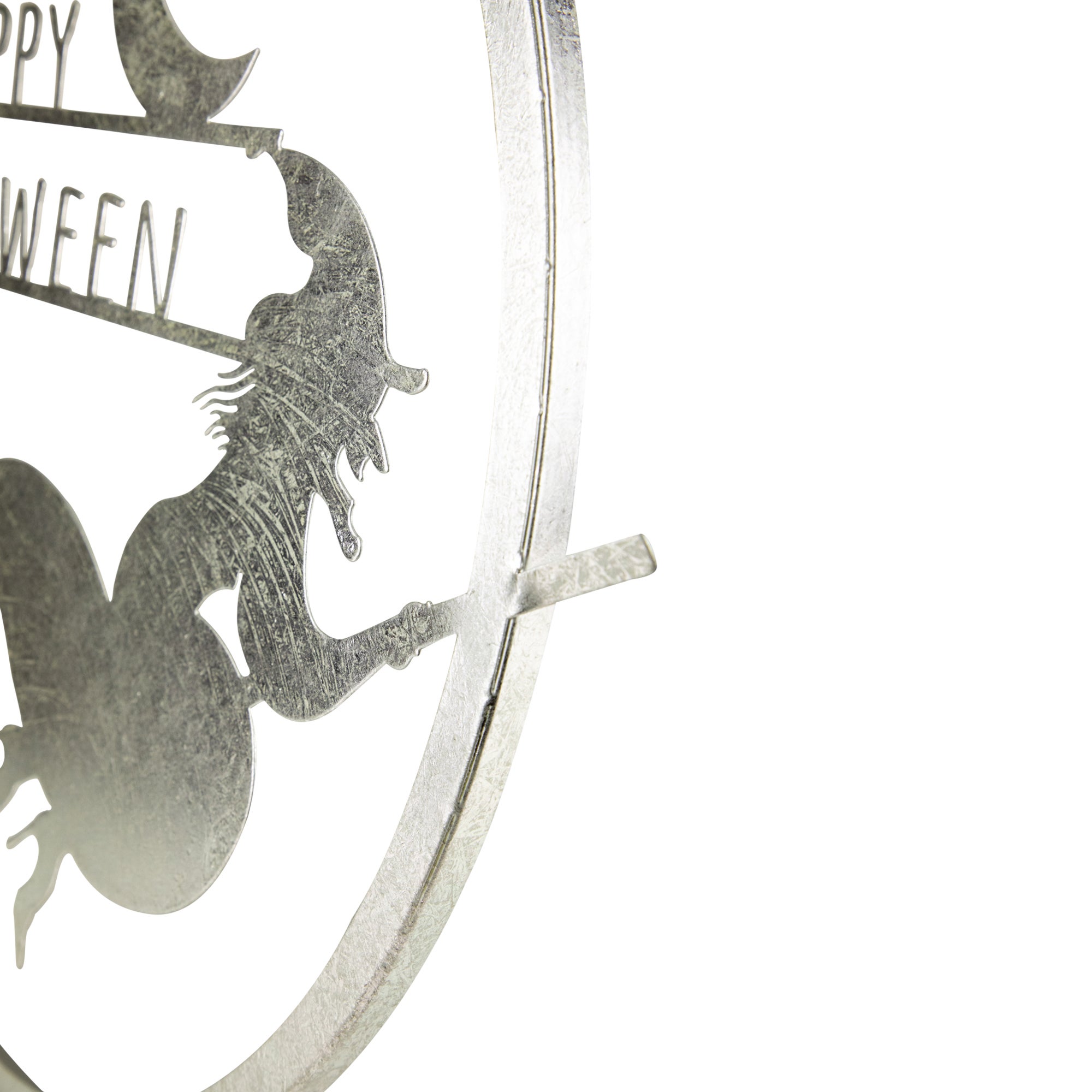 17" Silver Flying Witch Happy Halloween Wall Sign