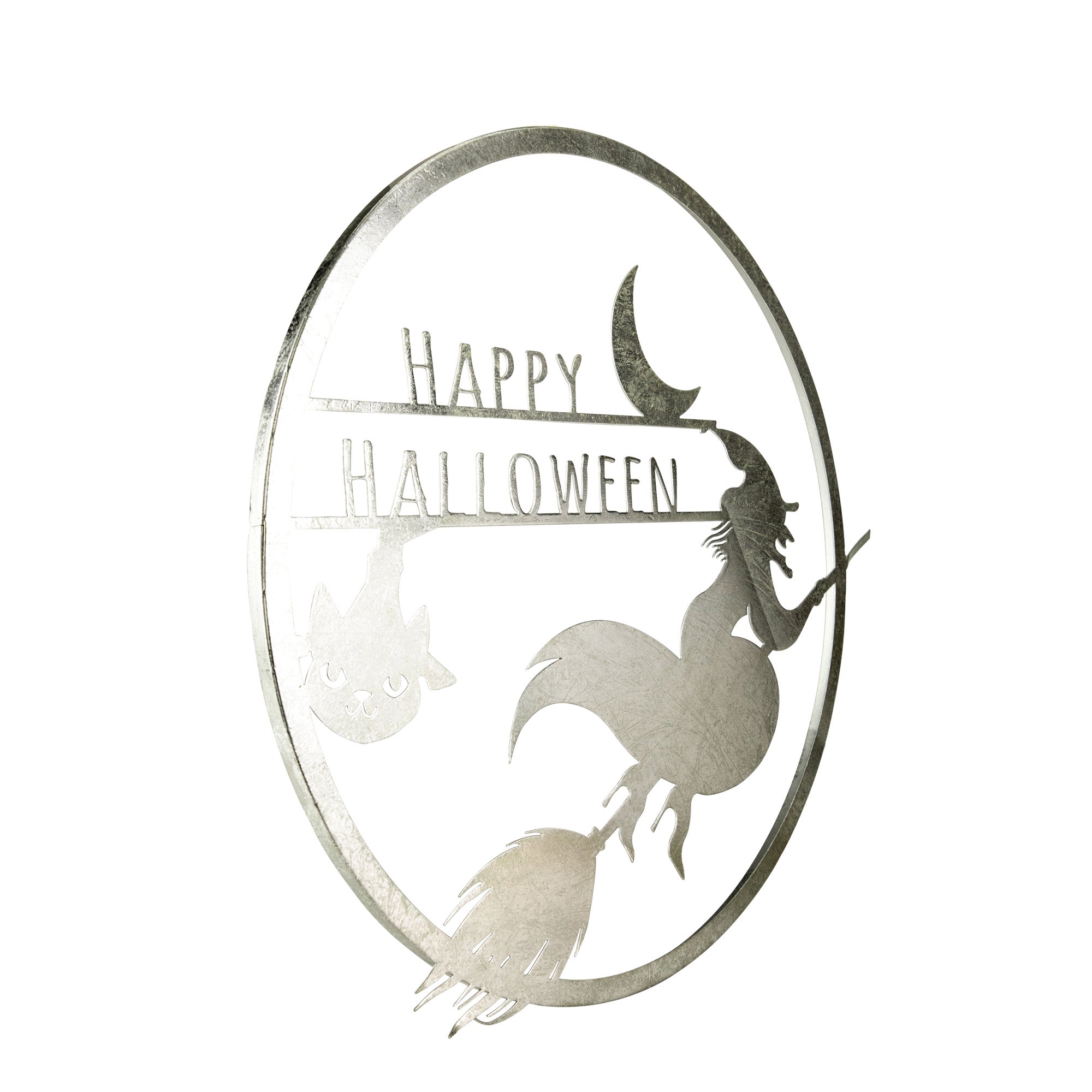 17" Silver Flying Witch Happy Halloween Wall Sign