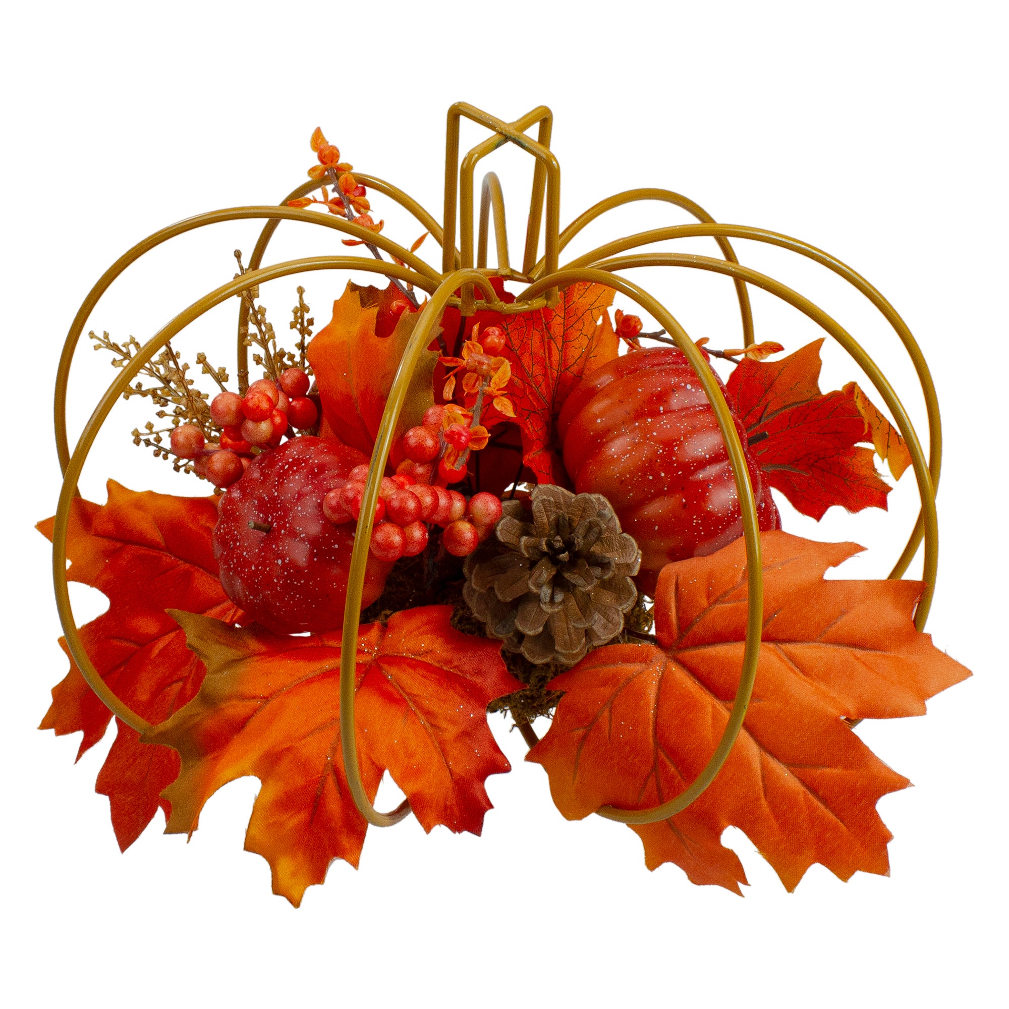 12" Autumn Harvest Maple Leaf And Berry Pumpkin Tabletop Centerpiece