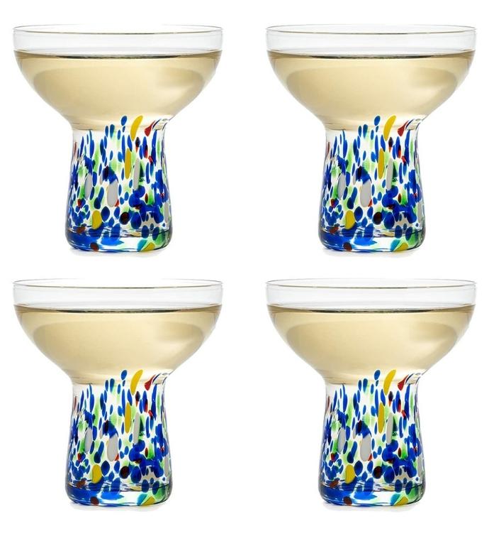 Set Of 4 Hand Blown Margarita Confetti Bottom Rock Glasses 12 Oz