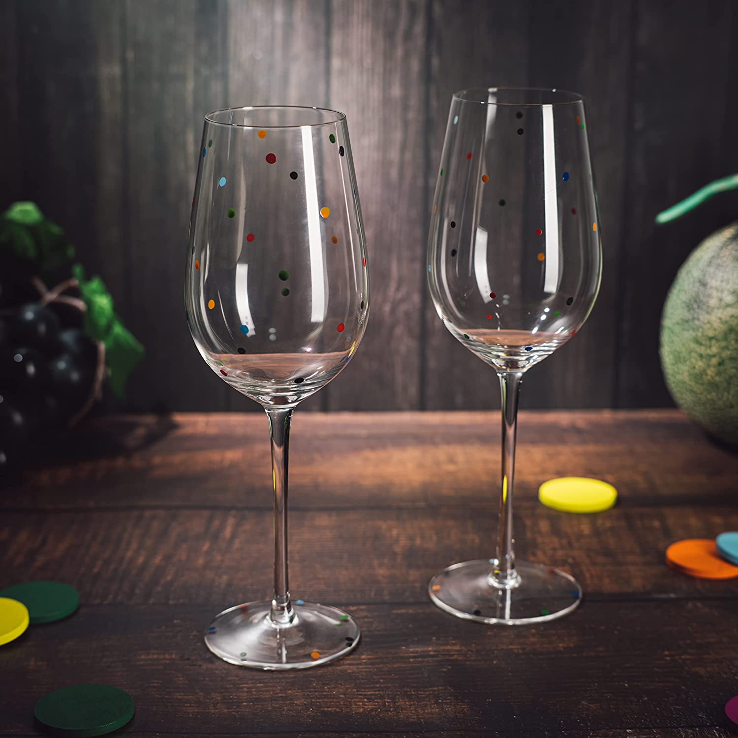 Set Of 2 Polka Dot Stemmed Wine Glasses 16 Ounces 10" H