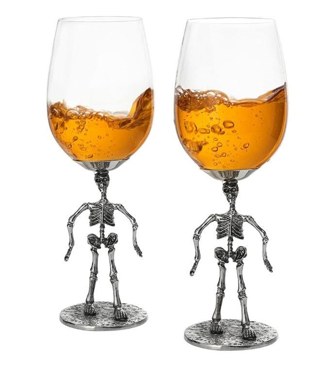 Set Of 2 Stemmed Skeleton Wine Glasses - 12 Oz, 10" High