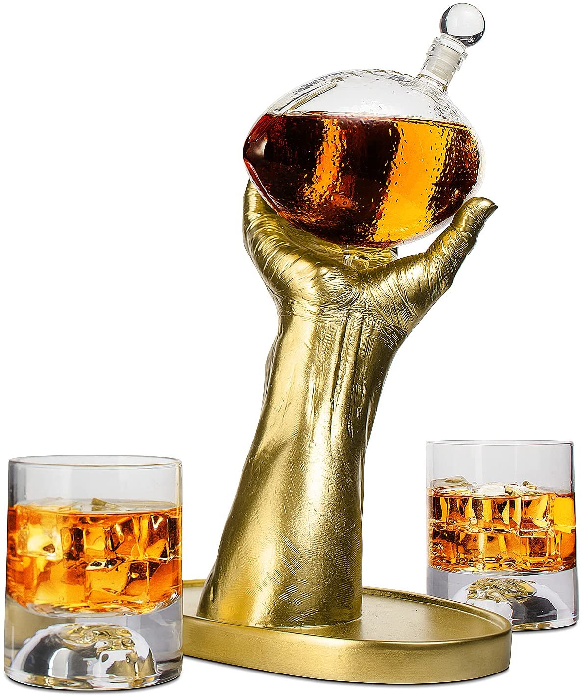 Football Decanter With 2 Football Whiskey & Wine Glasses