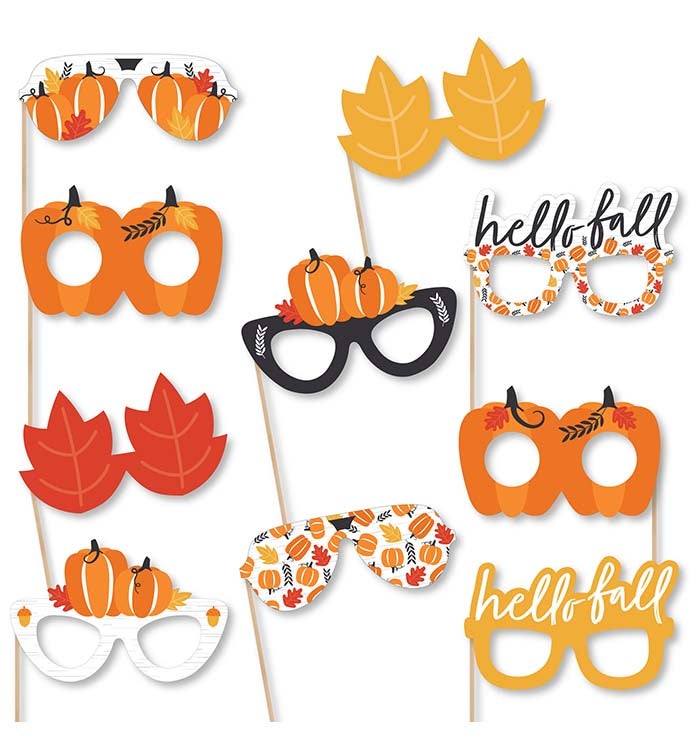 Fall Pumpkin Glasses Halloween Or Thanksgiving Photo Booth Props Kit 10 Ct