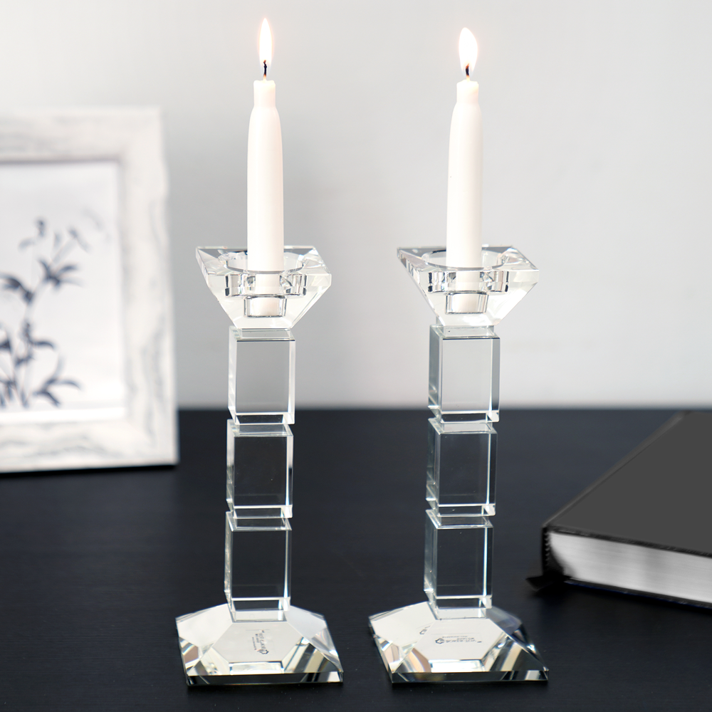 Crystal Candlesticks With Square Design Set Of Two