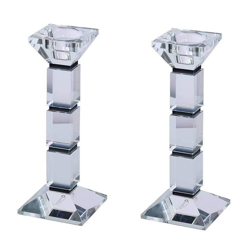 Crystal Candlesticks With Black Square Design Set Of Two