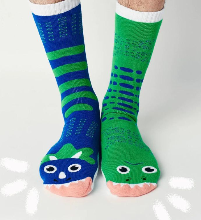 T-rex & Triceratops Pals Socks - Mismatchy Set (2 Pairs!)