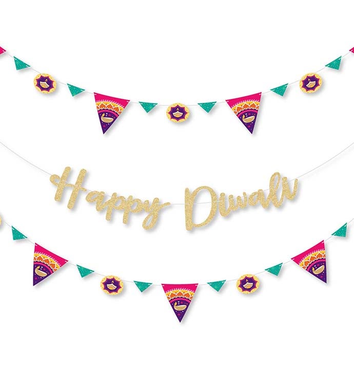 Happy Diwali   Festival Of Lights Letter Banner Decor Gold Glitter Diwali