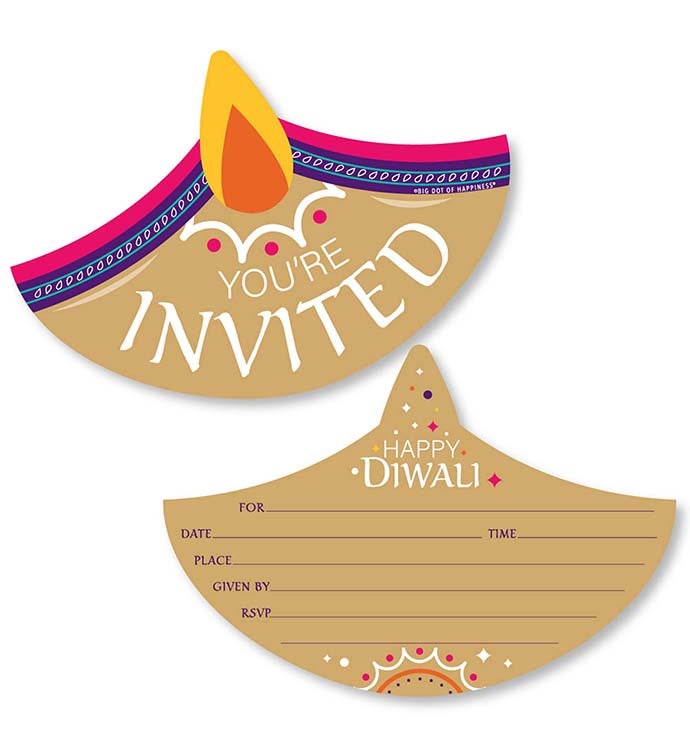 Happy Diwali   Shaped Fill in Invitations With Envelopes   12 Ct