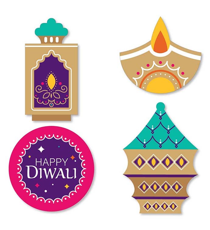 Happy Diwali   Diy Shaped Festival Of Lights Party Cut outs   24 Ct