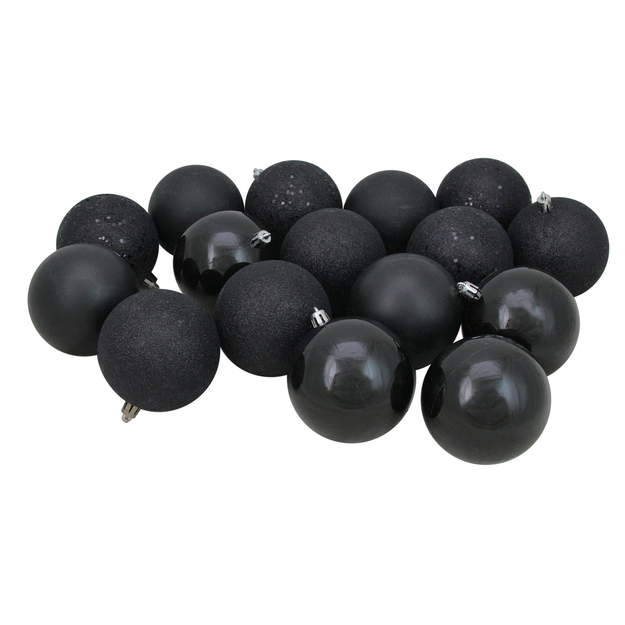 32ct Jet Black Shatterproof 4-finish Christmas Ball Ornaments 3.25" (80mm)