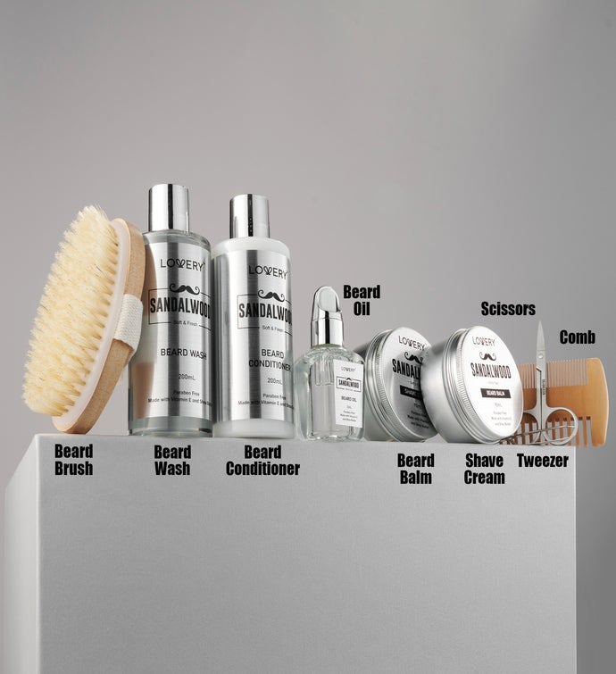 Luxe Sandalwood Beard Grooming Kit   11pc Men's Pampering Body Care