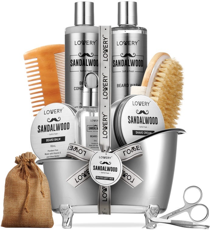 Luxe Sandalwood Beard Grooming Kit   11pc Men's Pampering Body Care