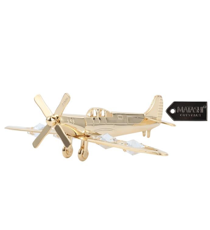 24k Gold Plated Propeller Airplane Ornament Made With Crystals