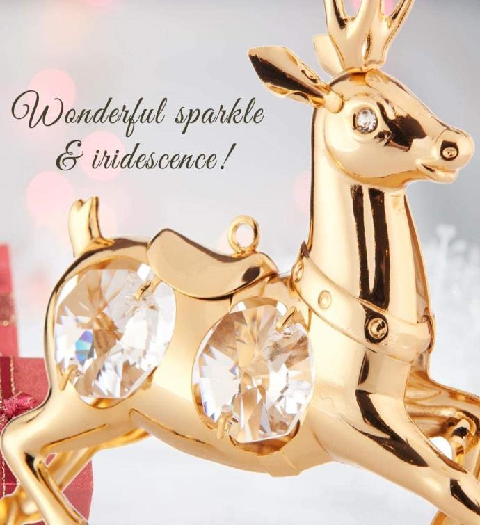 Matashi 24k Gold Plated Crystal Studded Reindeer Ornament