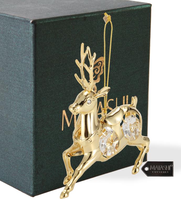 Matashi 24k Gold Plated Crystal Studded Reindeer Ornament