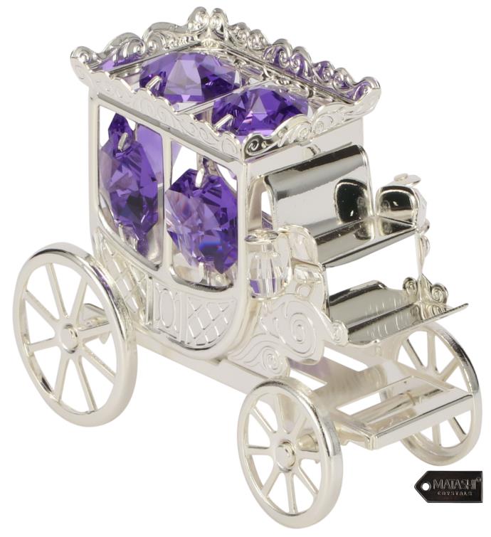 Silver Plated Princess Carriage Ornament With Purple Crystals By Matashi