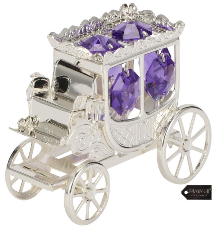 Silver Plated Princess Carriage Ornament With Purple Crystals By Matashi