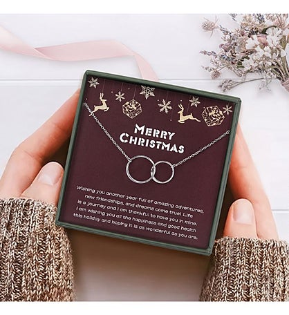 Merry Christmas Silver Rings Necklace