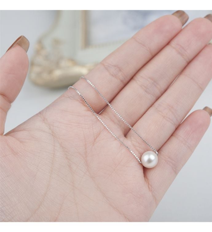 Merry Christmas White Pearl Pendant Silver Necklace