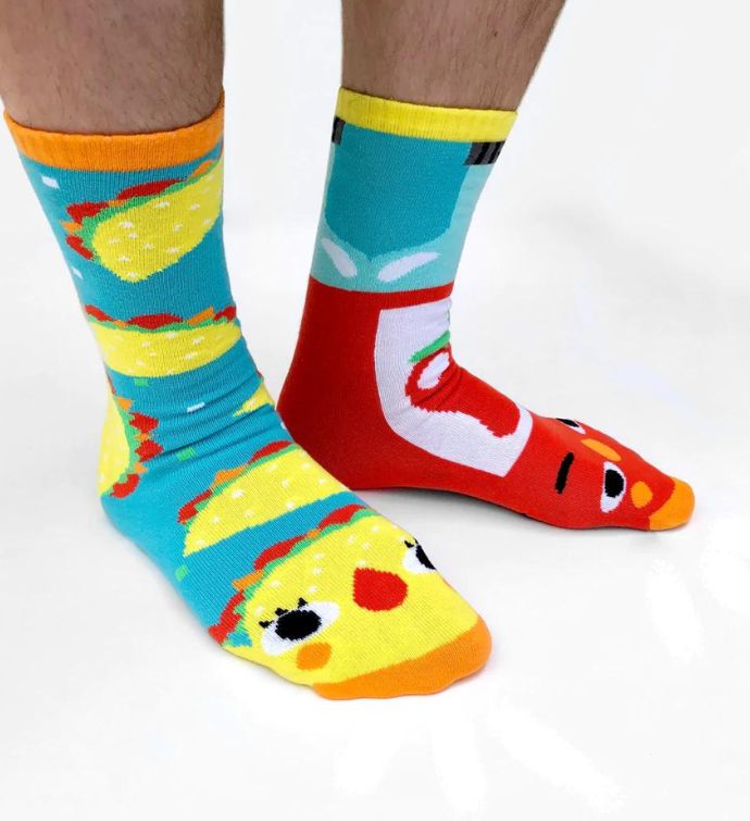 Taco & Hot Sauce Pals Socks - Mismatchy Set (2 Pairs!)