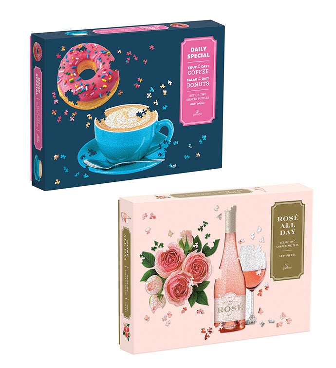 Shaped Puzzle Set Featuring Daily Special And Rose All Day
