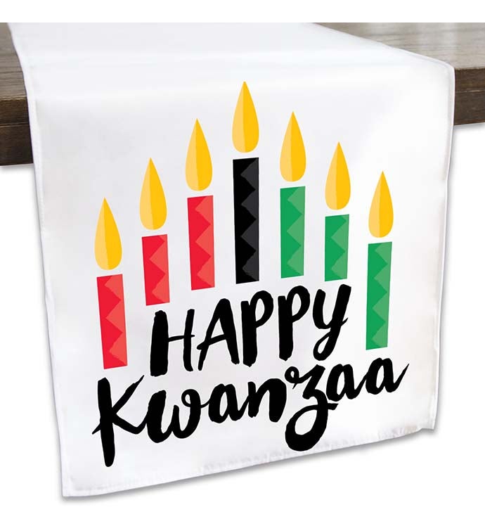 Happy Kwanzaa   African Heritage Holiday Cloth Table Runner 13 X 70 In