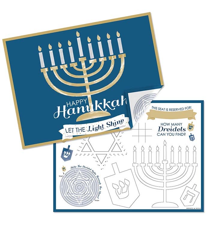 Happy Hanukkah   Paper Chanukah Coloring Sheets   Activity Placemats 16 Ct