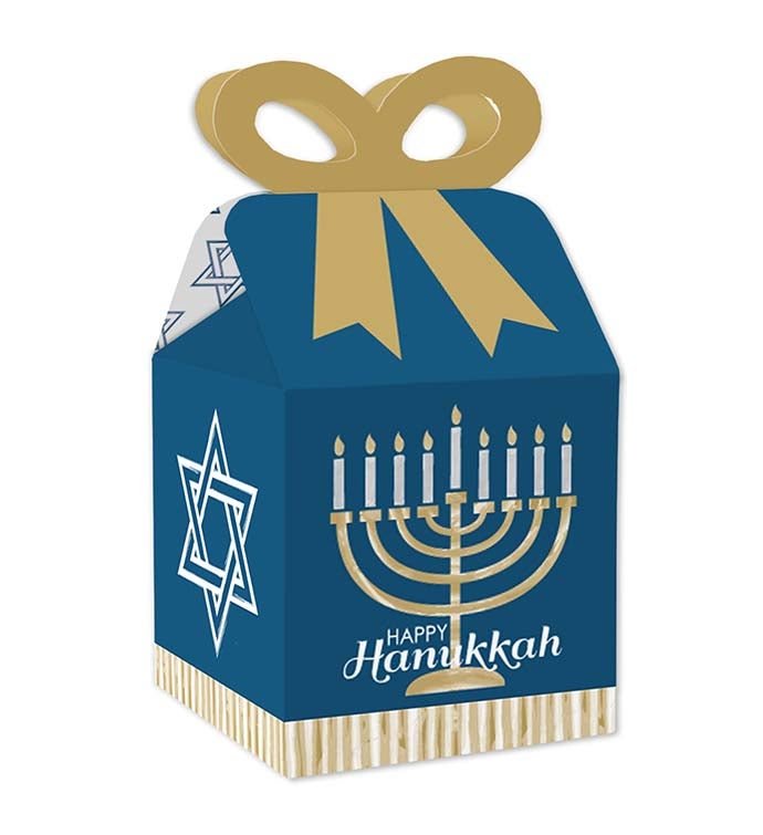Happy Hanukkah   Square Favor Gift   Chanukah Holiday Bow Boxes   12 Ct