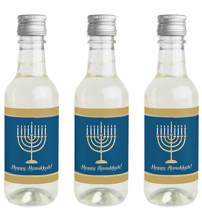 Happy Hanukkah   Mini Wine Bottle Label Stickers Party Favor Gift 16 Ct