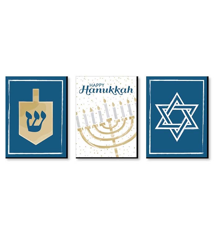 Happy Hanukkah   Chanukah Wall Art Decor   7.5 X 10 Inches   3 Ct Prints