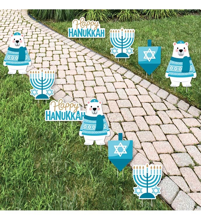 Hanukkah Bear   Lawn Decor Outdoor Holiday Sweater Party Yard Decor   10 Pc