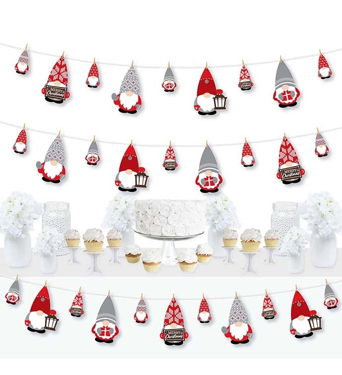 Christmas Gnomes   Holiday Party Decor   Clothespin Garland Banner   44 Pcs