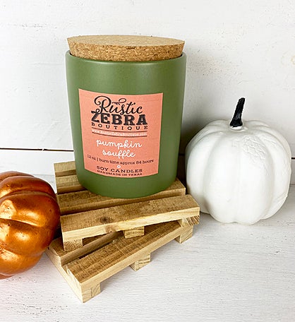 12 Oz Pumpkin Souffle Candle In A Fall Green Jar With Cork Lid