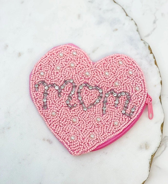 Glitzy 'mom' Beaded Zip Pouch 