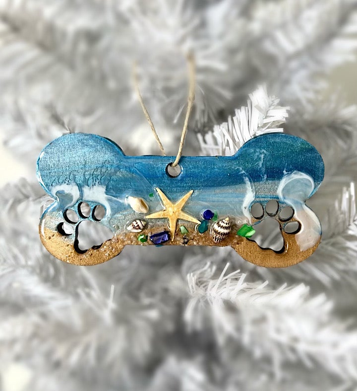 Hand Painted Dog Bone Seascape Ornament