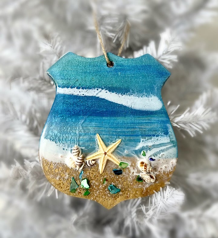 Hand-painted Police Badge Seascape Ornament