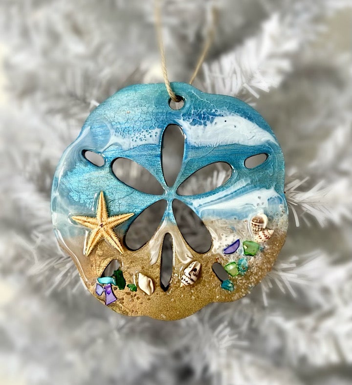 Hand-Painted Sand Dollar Seascape Ornament