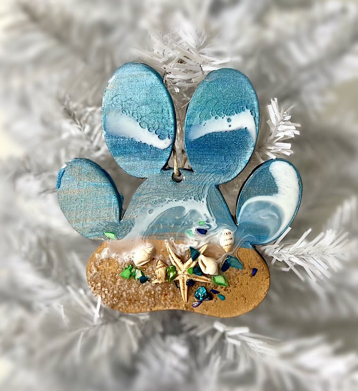 Hand Painted Dog Paw Seascape Ornament